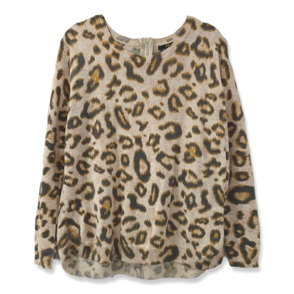 H&M Leopard Print Poly Wool Blend Sweater, M - Picture 2 of 14